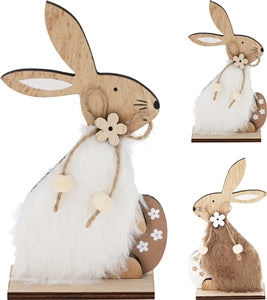 Wooden Bunny With Fluffy Design 15cm