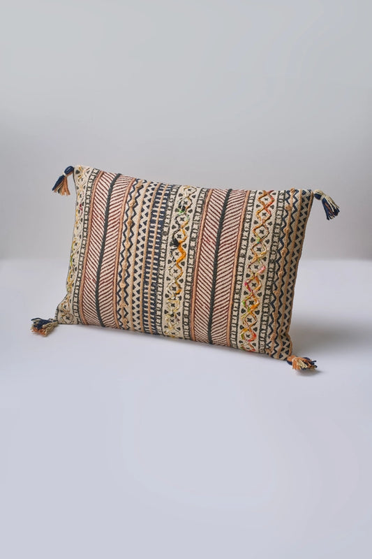 Heritage Block Print & Embroidered Cushion with Filler