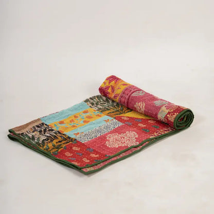 Hand Stitched Vintage Kantha Throw – Green