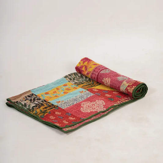 Hand Stitched Vintage Kantha Throw – Green