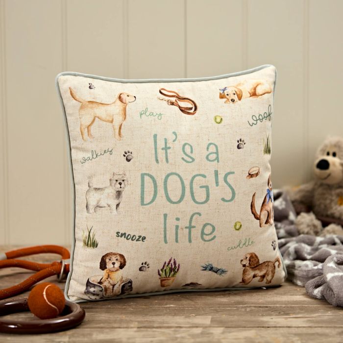 It's a Dogs Life Printed Cushion with Reverse Repeat Pattern