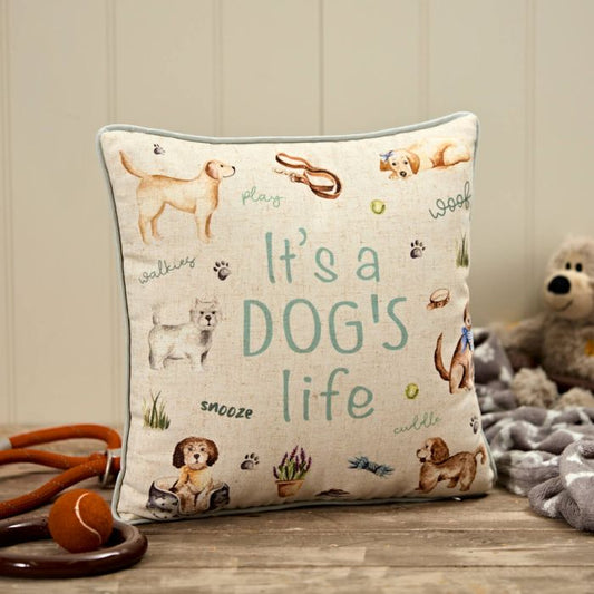 It's a Dogs Life Printed Cushion with Reverse Repeat Pattern