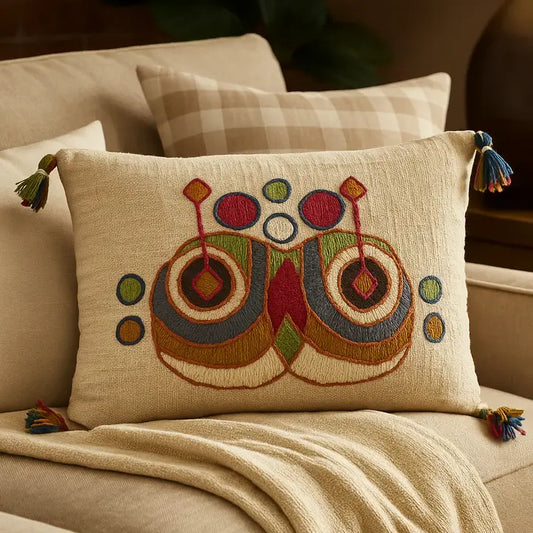 Symmetrical Embroidered Cushion with Filler
