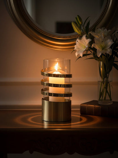 Amreli Large Vertical Textured Gold Metal Hurricane Candle Holder
