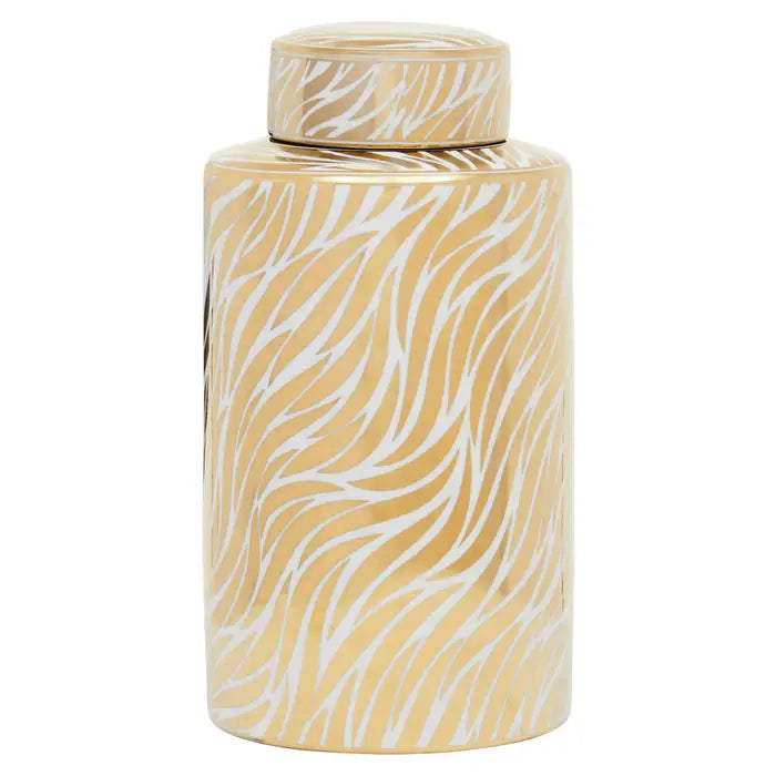 Doria Large White And Gold Finish Ceramic Jar