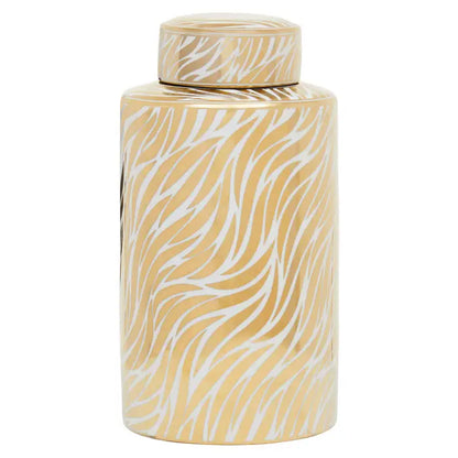 Doria Large White And Gold Finish Ceramic Jar