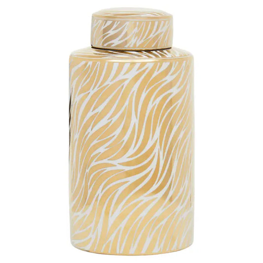 Doria Large White And Gold Finish Ceramic Jar