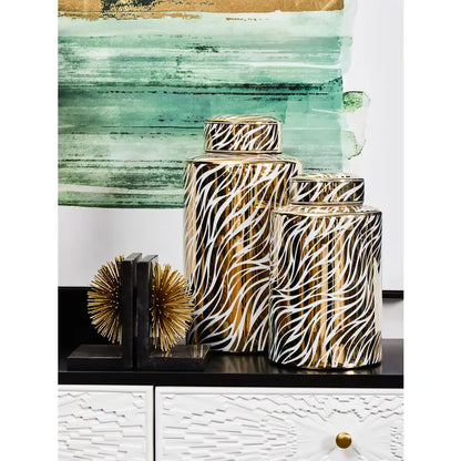 Doria Large White And Gold Finish Ceramic Jar
