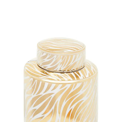 Doria Large White And Gold Finish Ceramic Jar