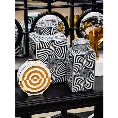 White & Gold Round Modern Vase