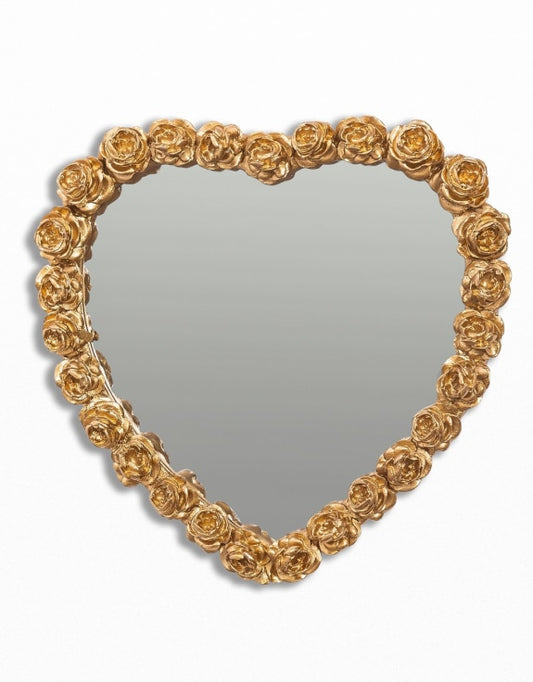 Gold Heart Mirror w/ Multi Rose Frame