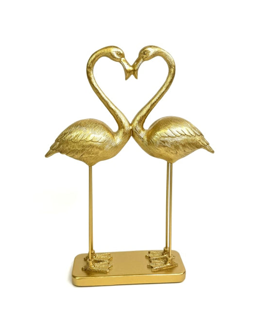 Antique Gold "Love Heart" Pair of Flamingos Figure