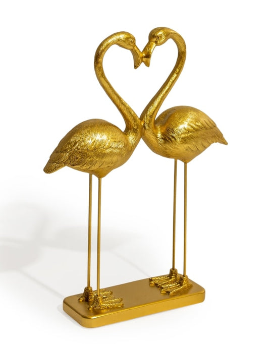 Antique Gold "Love Heart" Pair of Flamingos Figure