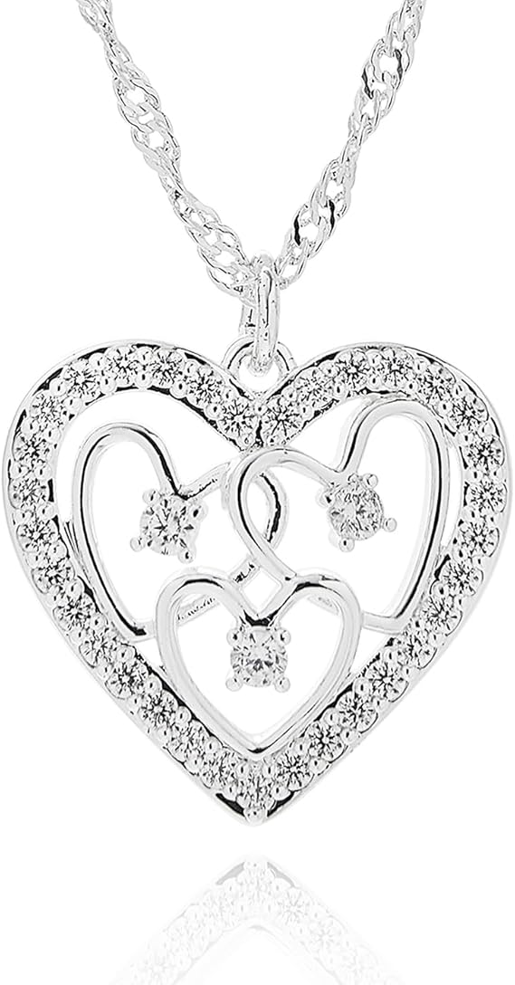 Te Amo Scribble Hearts Silver Plated Necklace