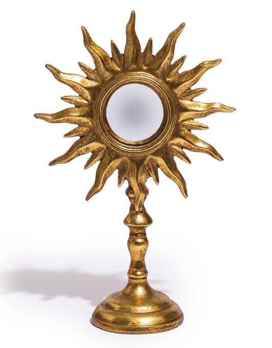 Antique Gold Sunburst Mirror on Stand