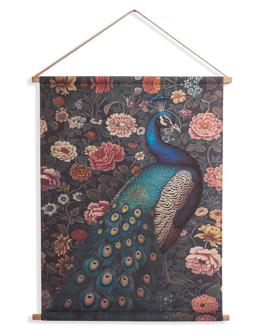 Large Boho Floral Peacock Wall Hanging Canvas Print