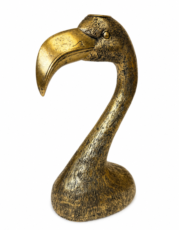 Antique Gold Flamingo Head Candle Holder