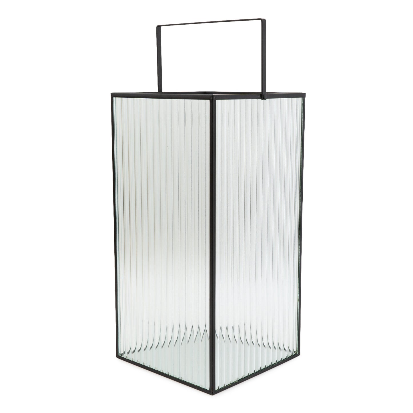 38cm Striped Glass Metal Lantern