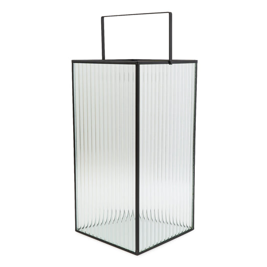 38cm Striped Glass Metal Lantern
