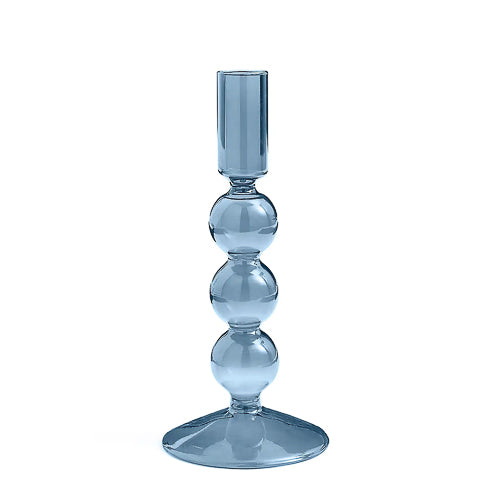Blue Glass Bubble Taper Candle Holder 18cm