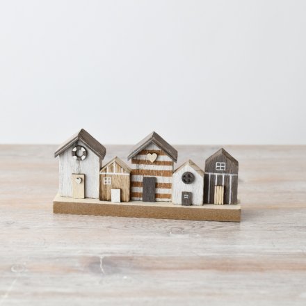 Wood Beach Hut Houses Deco, 18cm