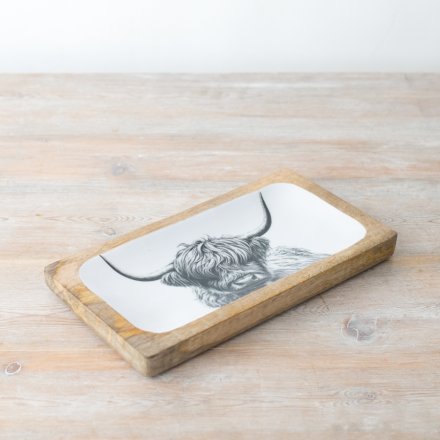 Enamel Highland Cow Tray, 30cm