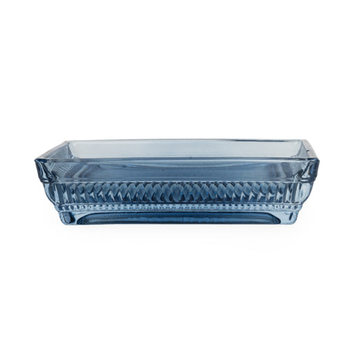 13.5 Soap Dish Ridged Glass Blue