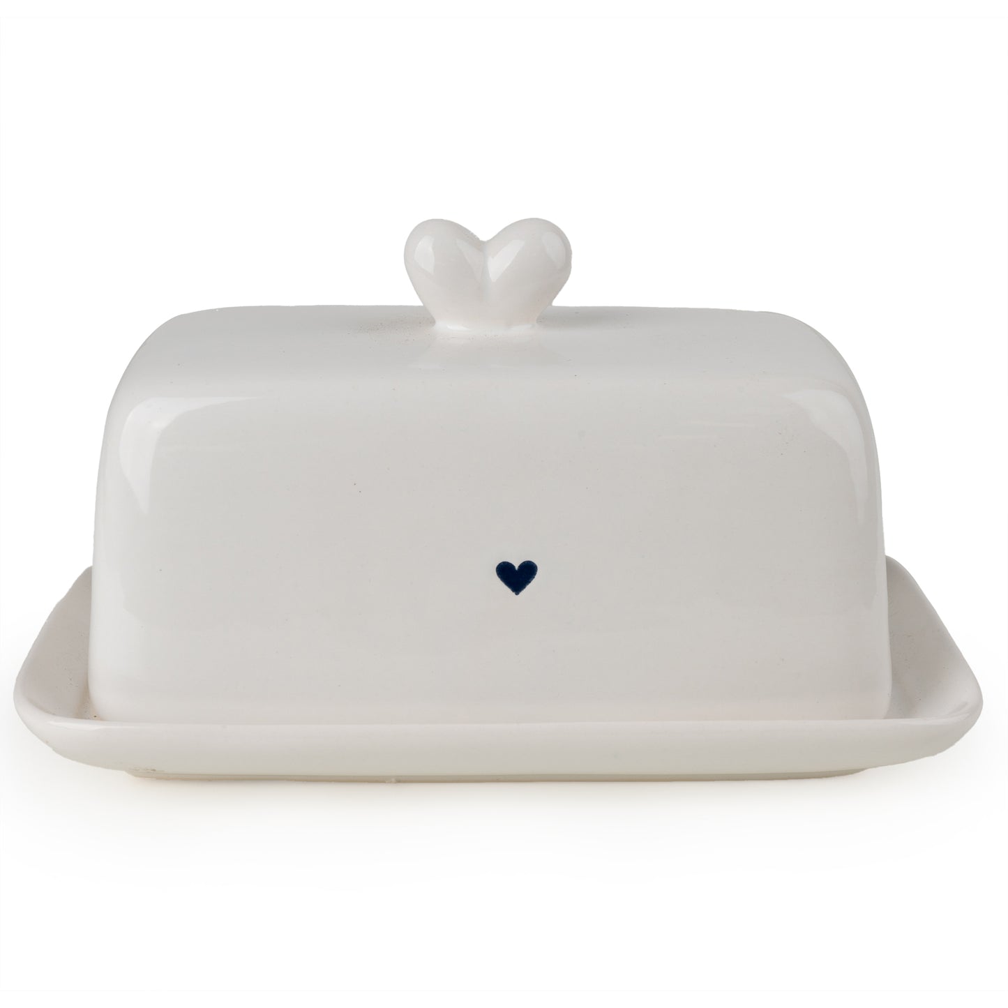Blue & White Heart Ceramic Butter Dish