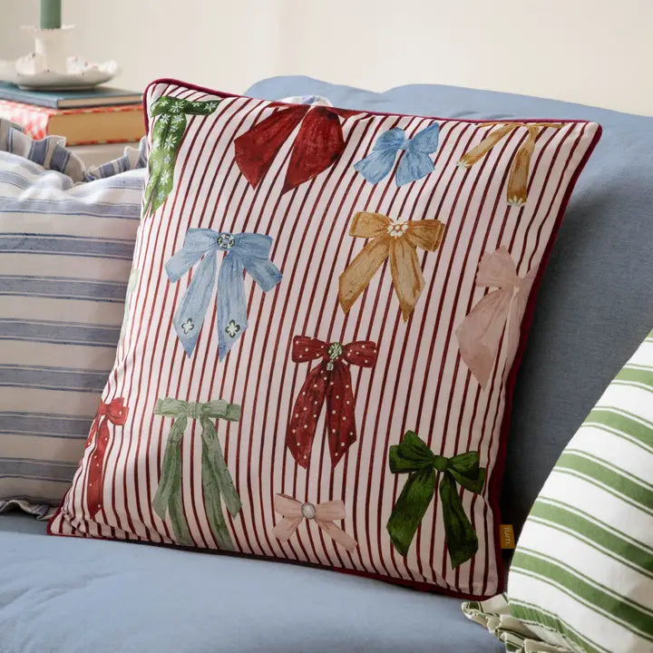 Feather Filled Bows Printed Cushion Silk