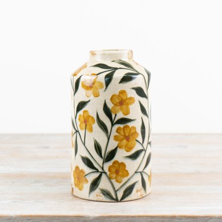 25cm Cream Vase with Flower Design