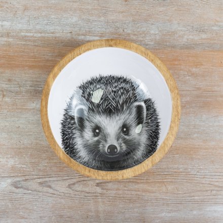 Hedgehog Enamel & Wood Bowl, 17cm
