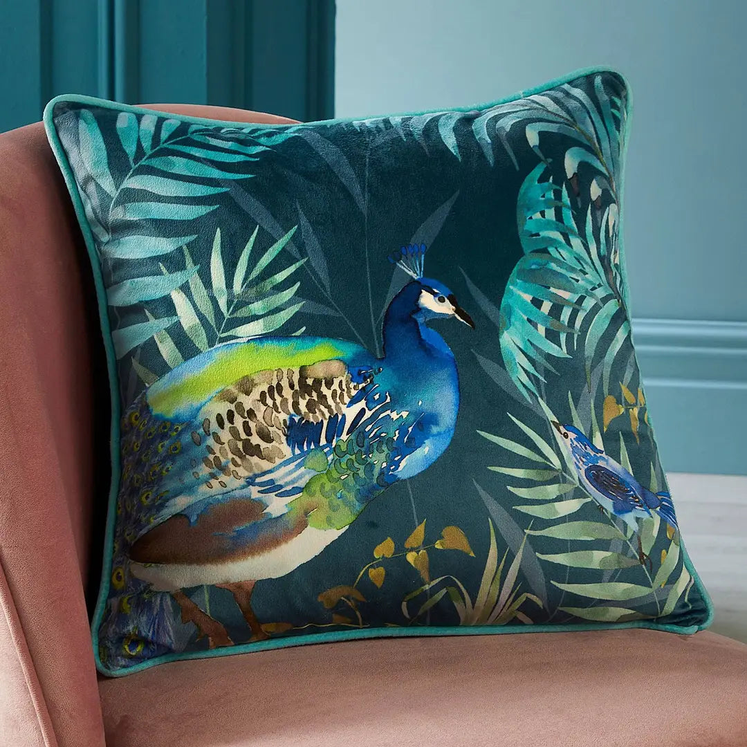 Peacock Jungle Cushion By Soiree in Teal 43 X 43cm