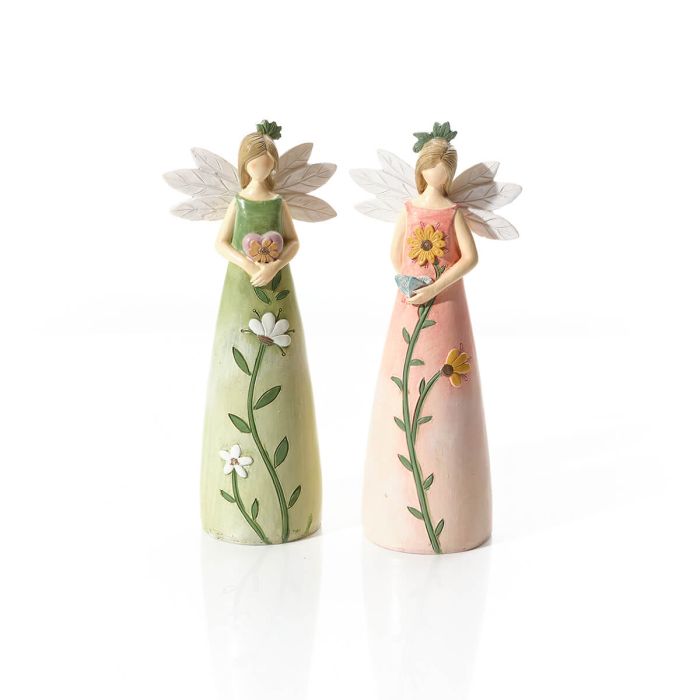Tall Pink or Green Angel with Leaf Wings