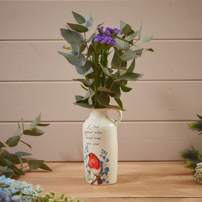 Robins Forget Me Not Vase White Ceramic Robins Appear