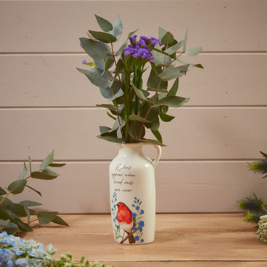 Robins Forget Me Not Vase White Ceramic Robins Appear