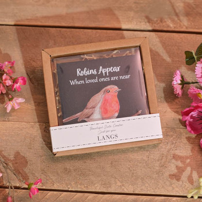 Robins Appear when loved ones are near slate coaster with gift box