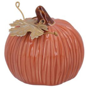 Orange Stoneware Mini Pumpkin Ornament w Gold Leaf