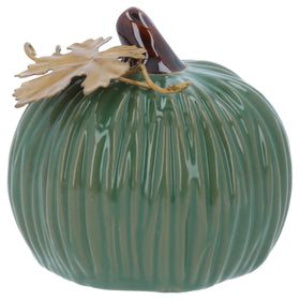 Green Stoneware Mini Pumpkin Ornament w Gold Leaf