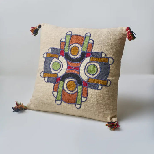 Embroidered Geometric Cushion with Filler