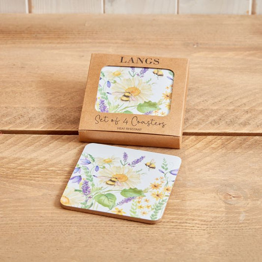 Daisy Bee Floral Coaster Set of 4 - Heat Resistant