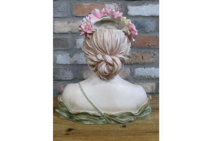 Floral Lady Head Planter with Green Dress and Flower Head Band