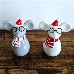 Cute Little Ceramic Mouse with Metal Glasses