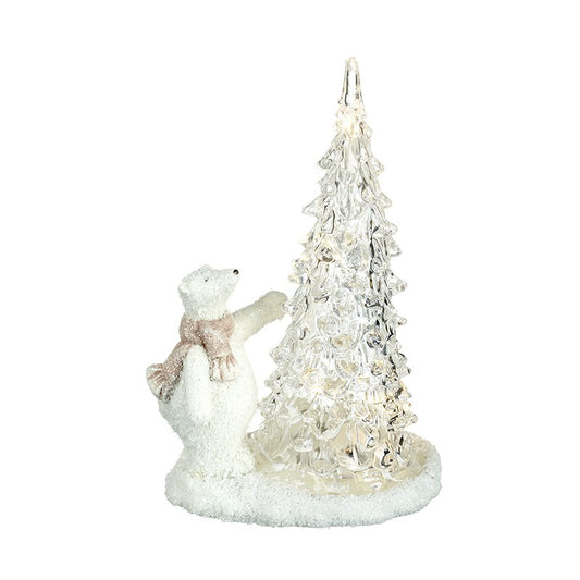 Polar Bear With Light Up Glass Tree