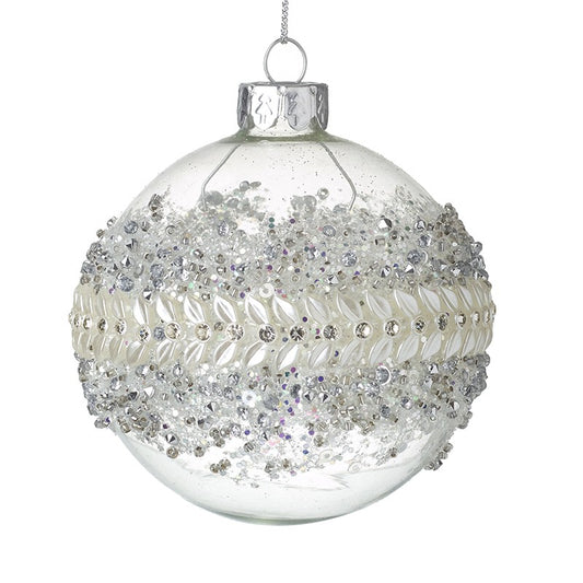 Clear Glass Mid Pattern Beaded Bauble