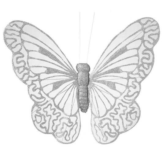 Large Silver Butterfly Decoration