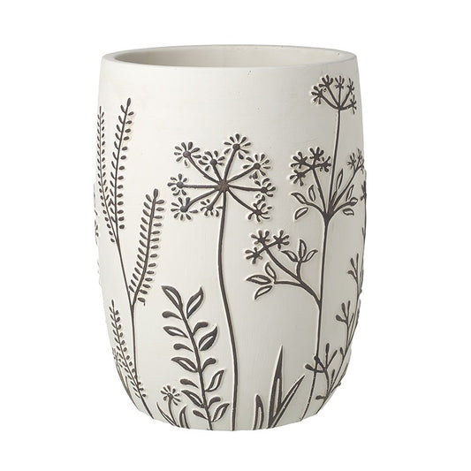 Tall Black & White Flower Patterned Pot