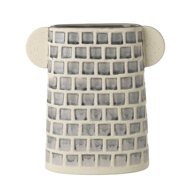 Dark Grey Square Patterned Vase
