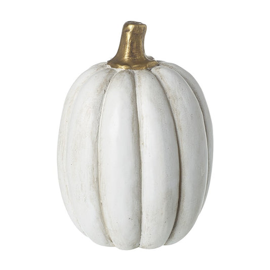 Small White Ceramic Pumpkin With Gold Stalk
