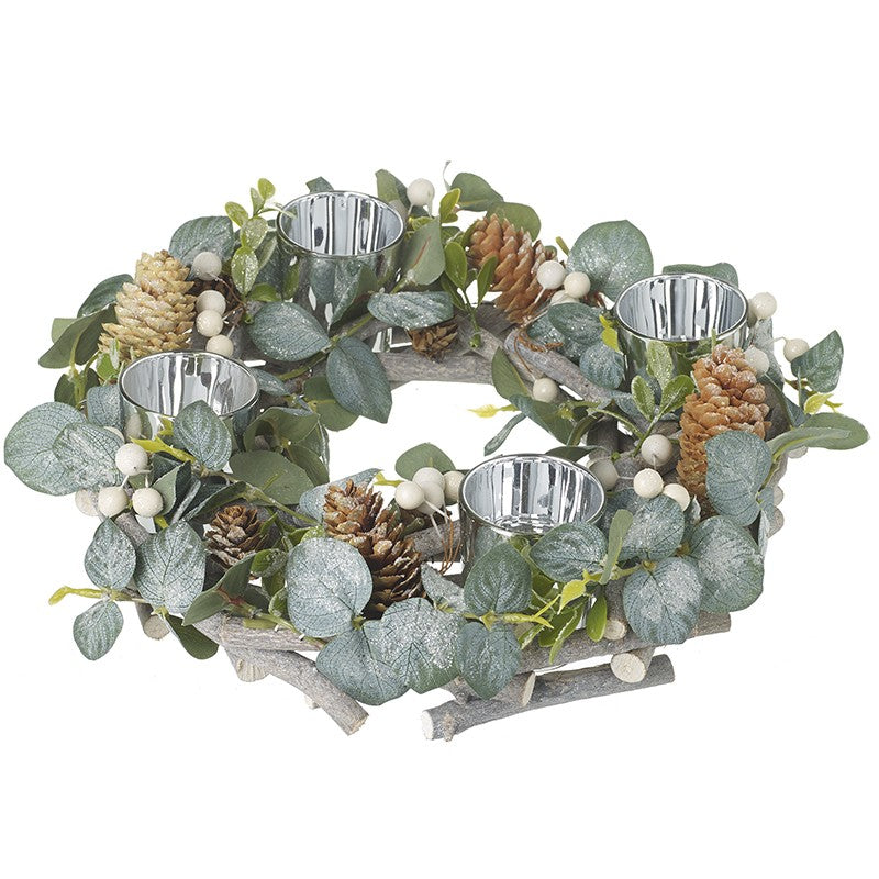 Silver 4 T Light Eucalyptus Centrepiece