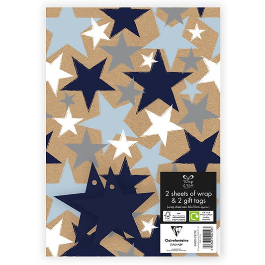 Occasions Wrap Blue Star (2 Sheet, 2 Tags)